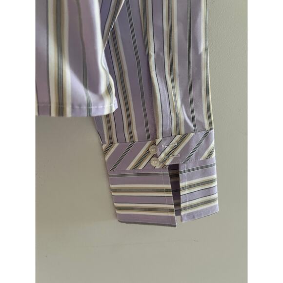 Liz Claiborne Button Down Shirt Purple Stripes White Contrast Collar Size 8 JL - Picture 6 of 9